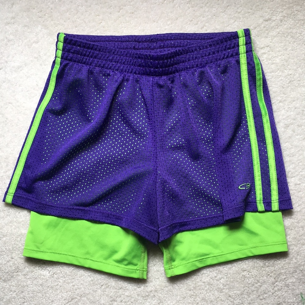 HP🔥 Champion Athletic Shorts Girls Large L(10-12) Green Purple Mesh Gym Sports